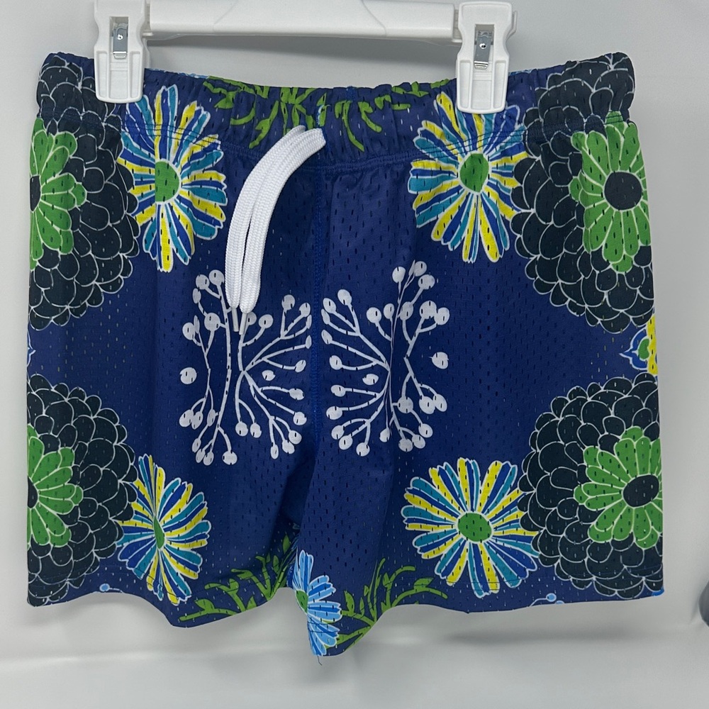 Floral Patterned Blue Swim Trunks